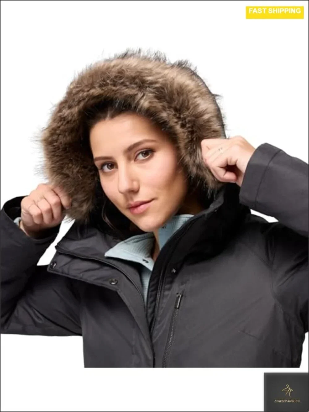 Women's Insulated Long Jacket with Faux Fur Trim, Omni-Heat